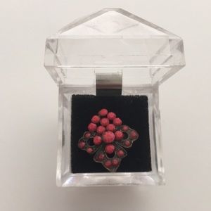 Vintage Beaded Copper Ring with Coral Stone